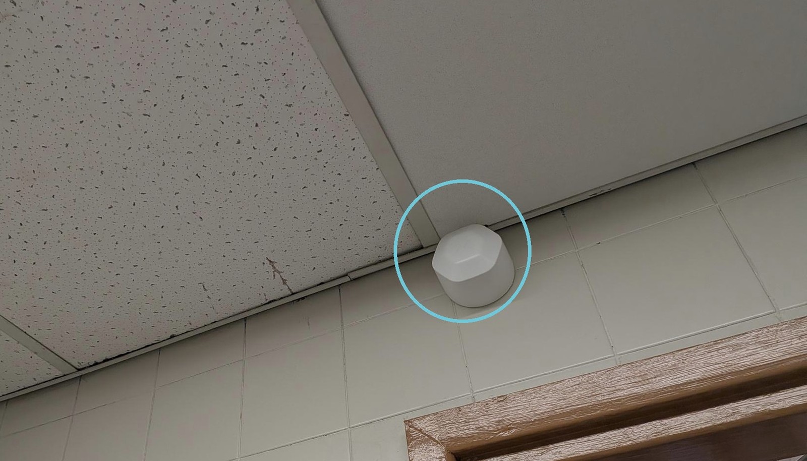 The sensor on the ceiling of an emergency-department bathroom