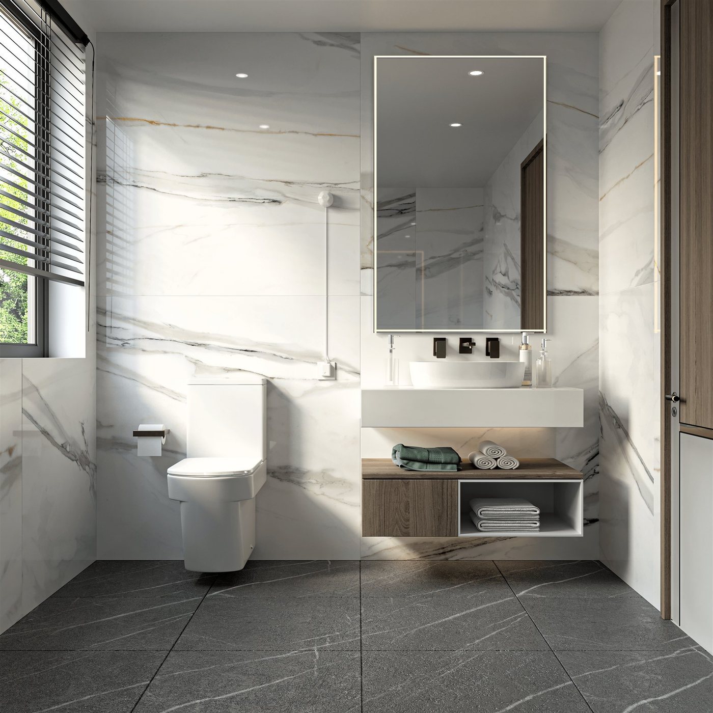 A bathroom with the SUHO sensor on the wall