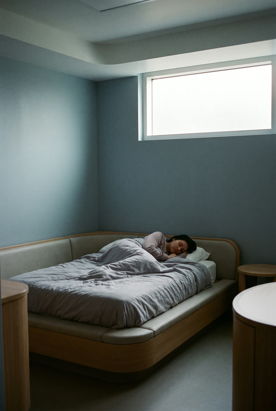 A calm patient bedroom in a behavioural health unit